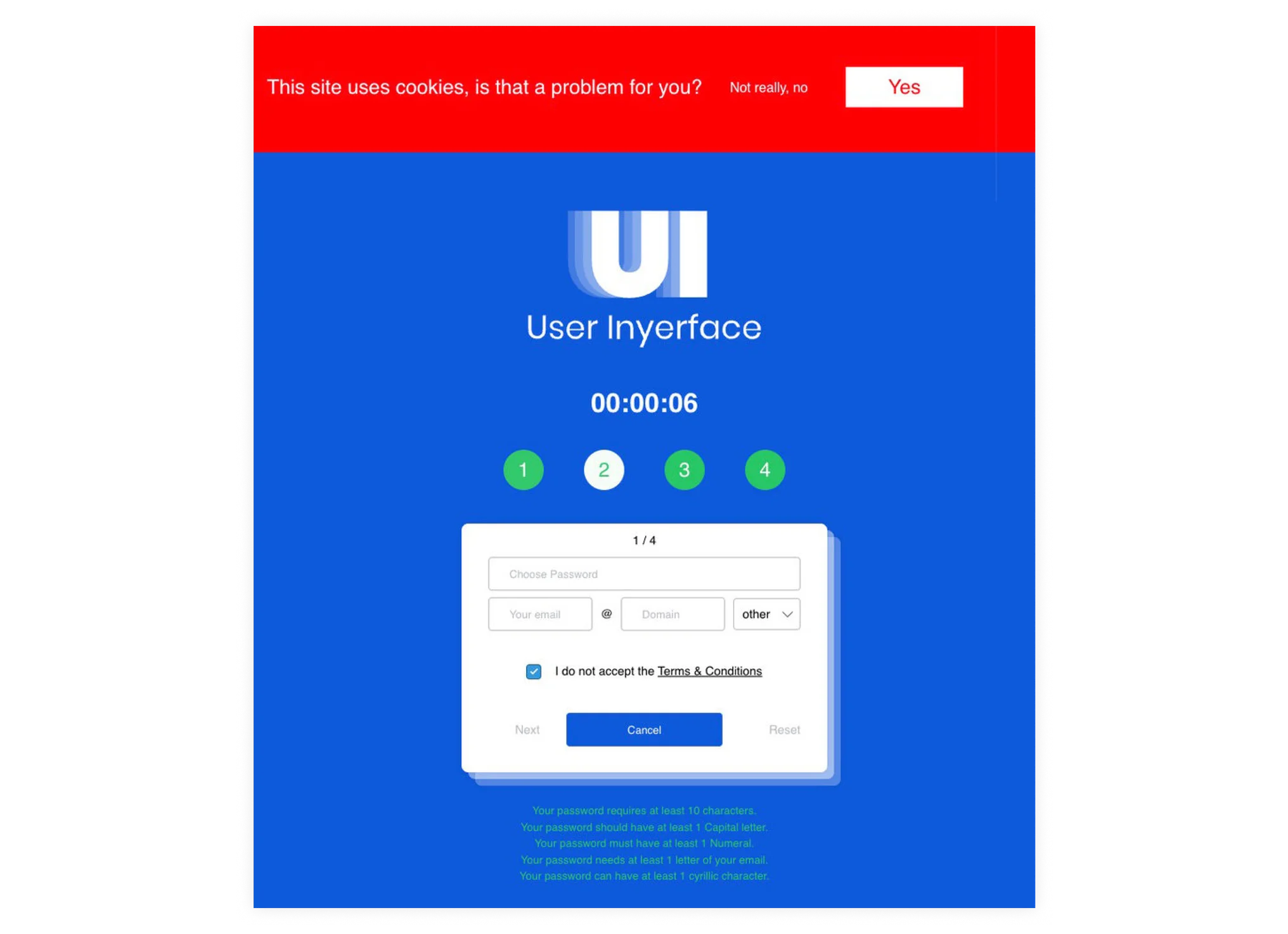 Tela do site User Inyerface com maus exemplos de UX Design
