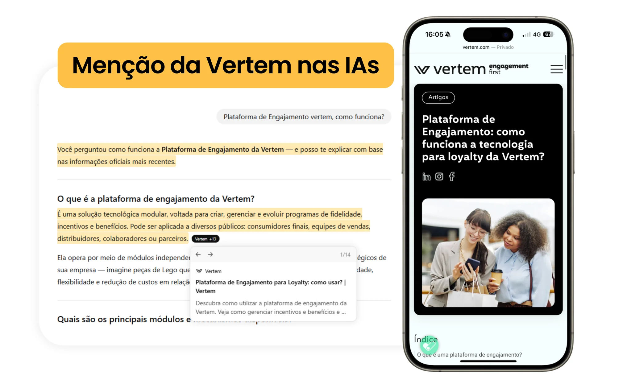 Menção da Vertem nas IAs a partir de conteúdos desenvolvidos pela BASE Digital