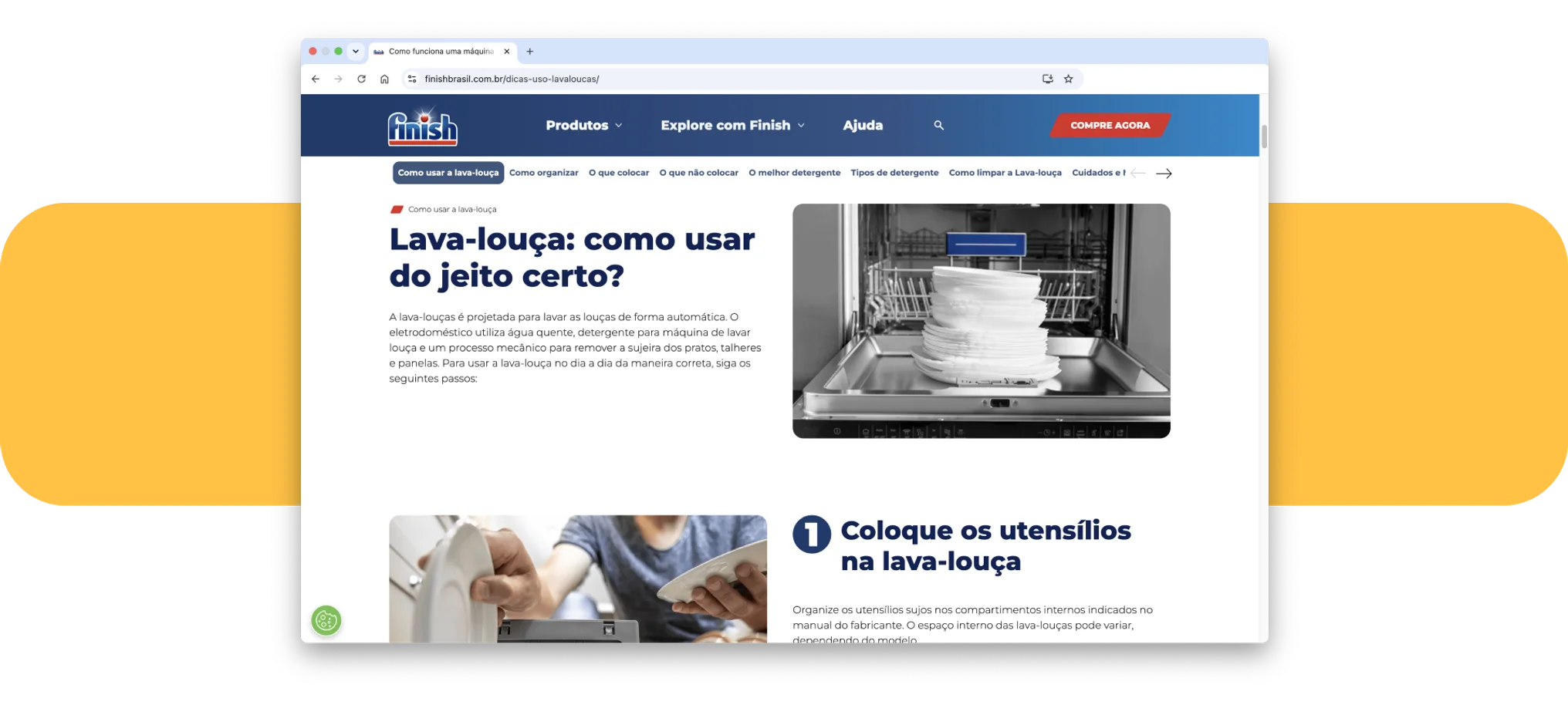Conteúdo em formato de guia criado para o site institucional da Finish | BASE Digital