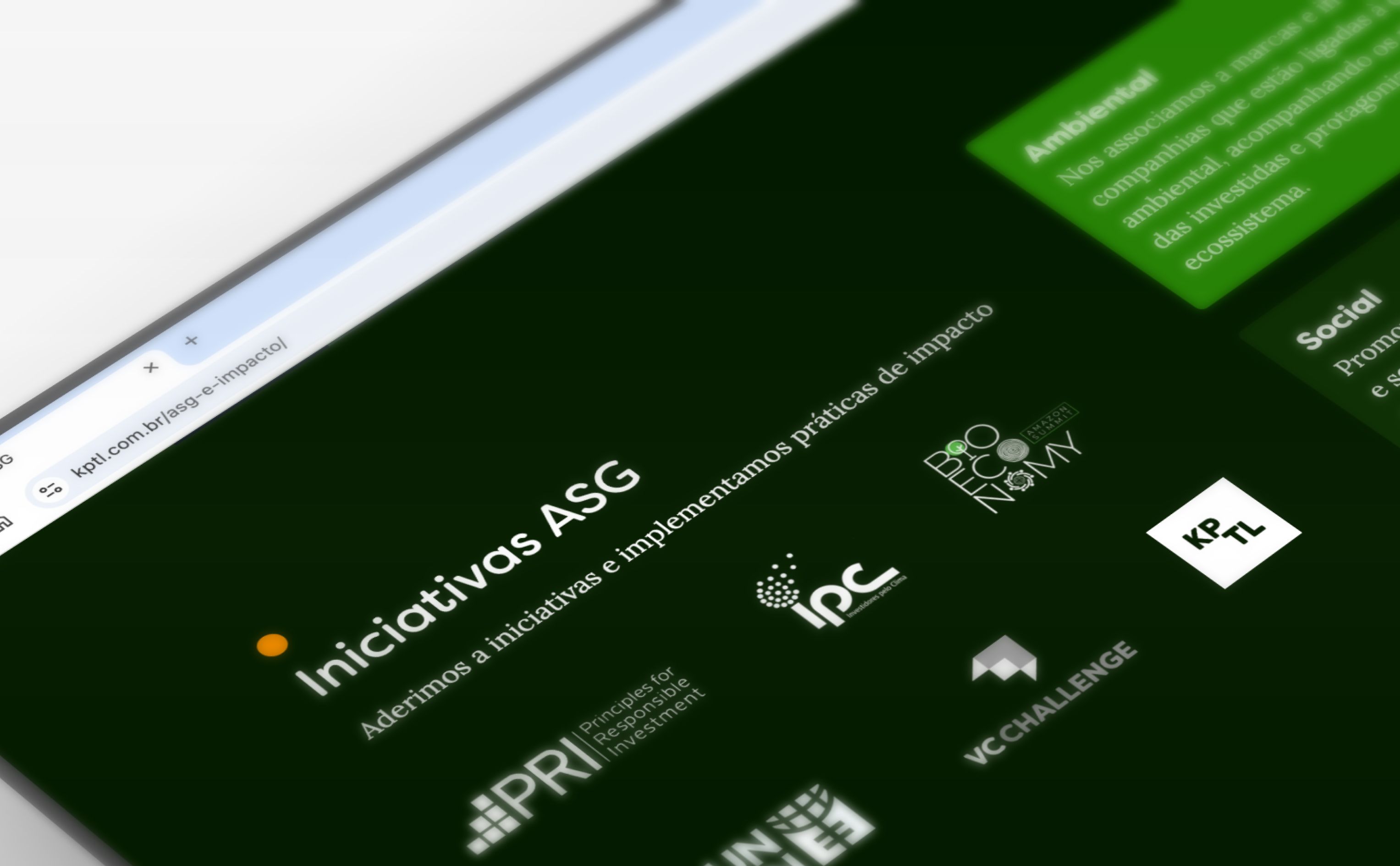 Página do site institucional da KPTL apresentando as iniciativas ASG da marca