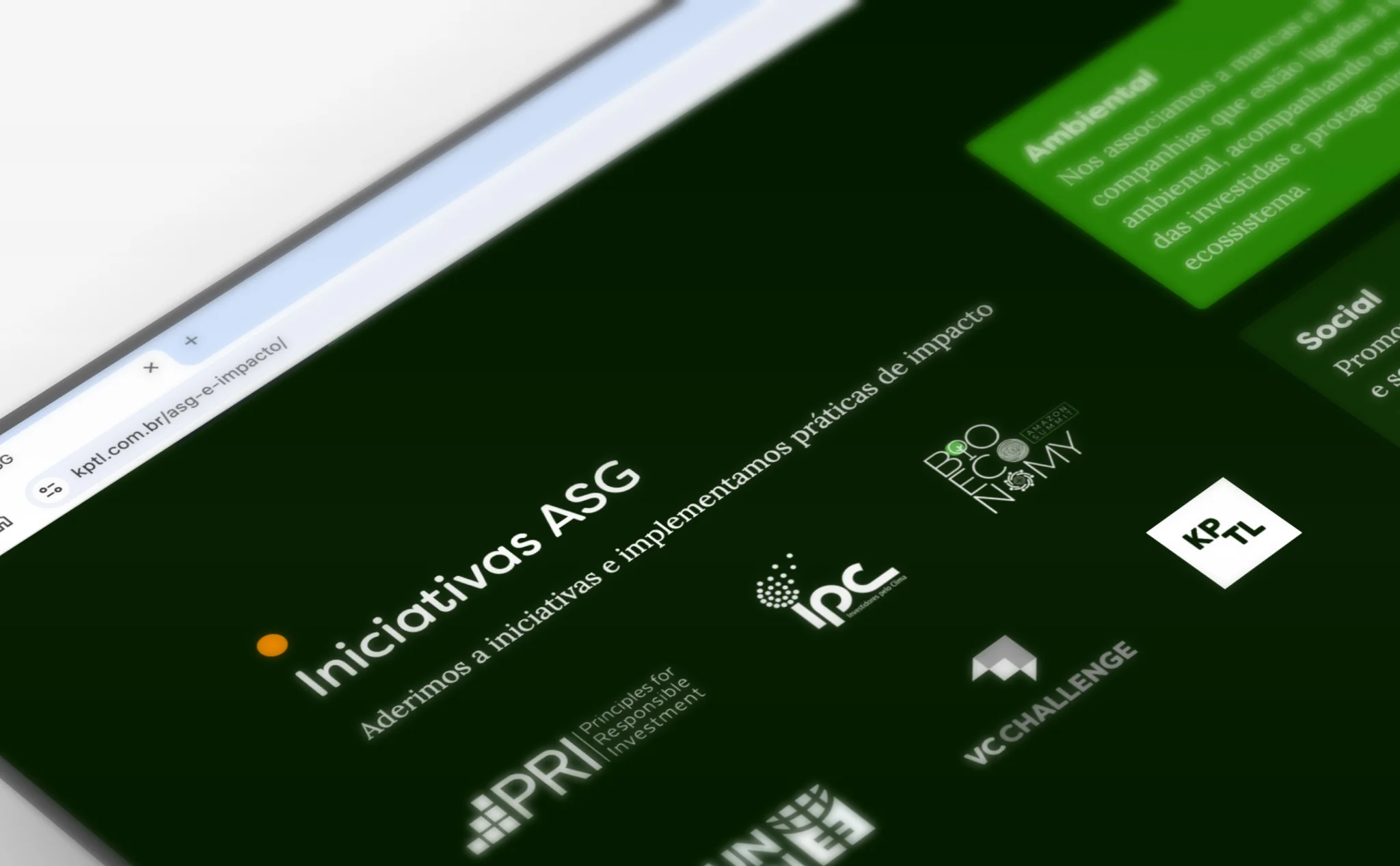 Página do site institucional da KPTL apresentando as iniciativas ASG da marca
