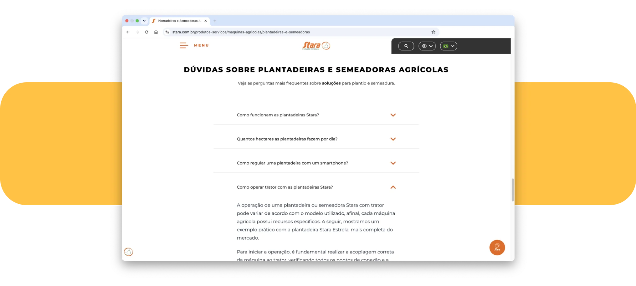 Conteúdo em formato de perguntas frequentes criado para o site institucional da Stara | BASE Digital