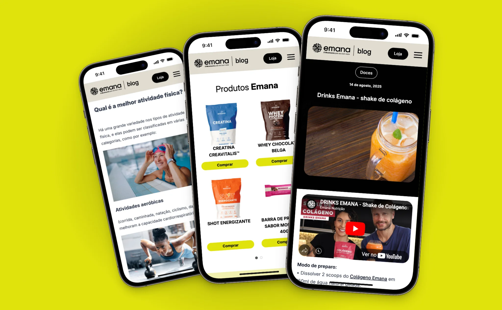 Mockup de celular com o site institucional da Emana.
