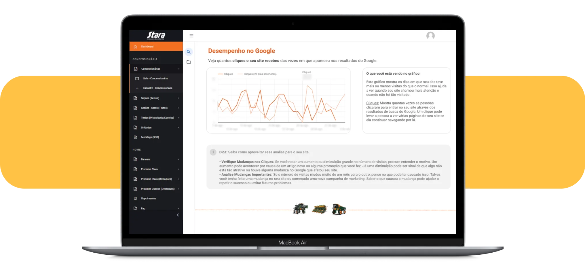 Dashboard online integrado diretamente ao CMS do site institucional para monitoramento da performance digital da empresa.