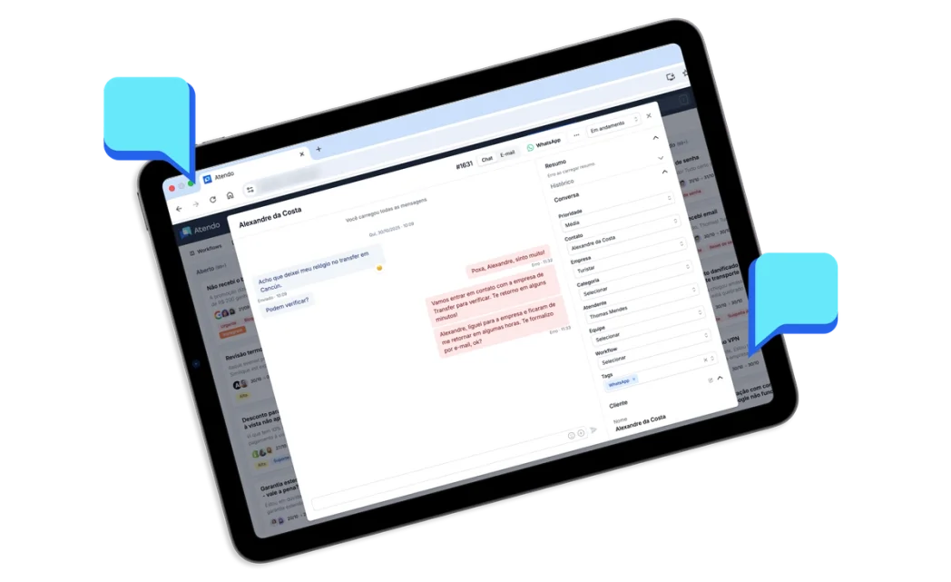 Pessoa usando uma plataforma de atendimento integrada ao WhatsApp