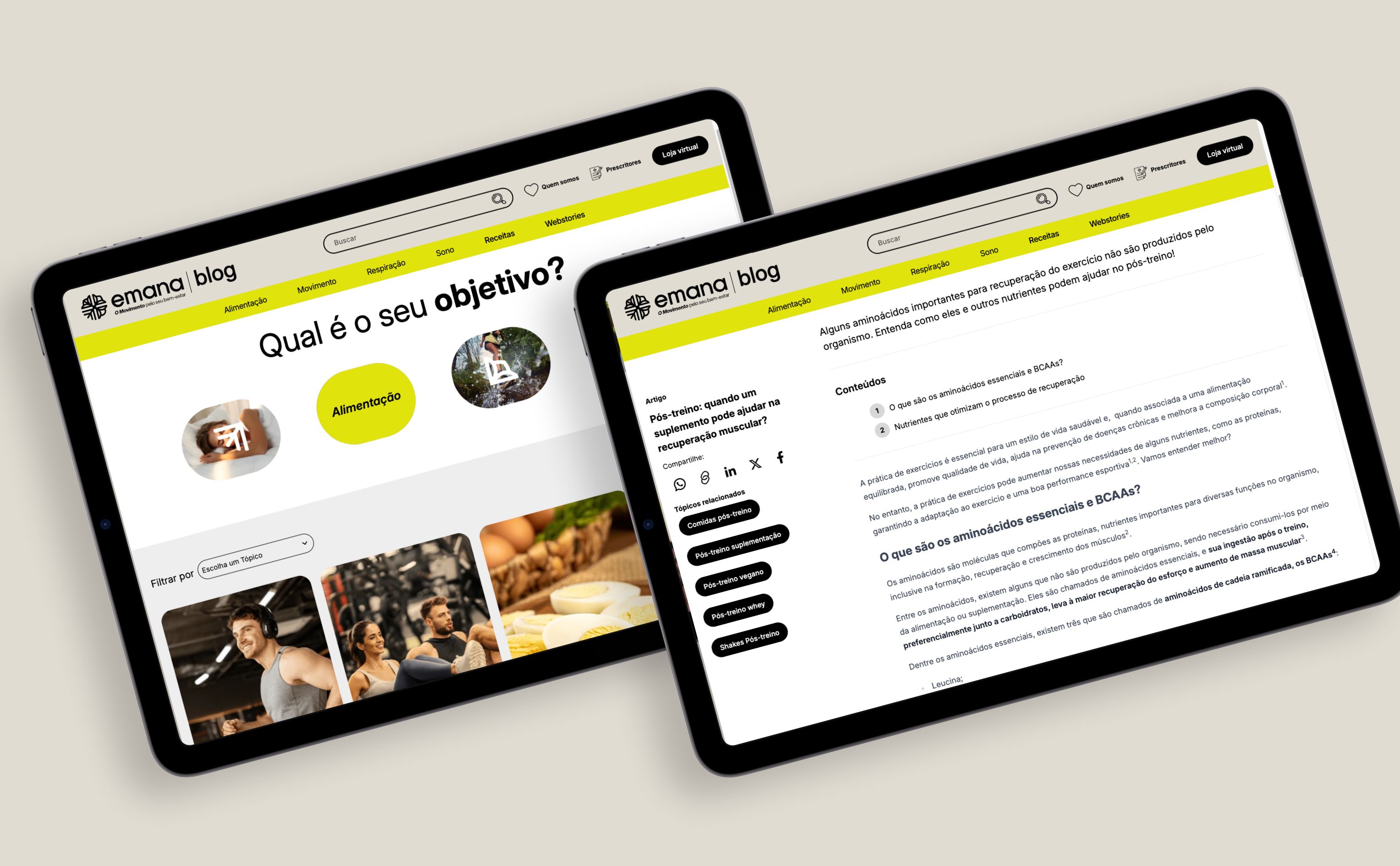 Mockup de tablet com o site institucional da Emana.